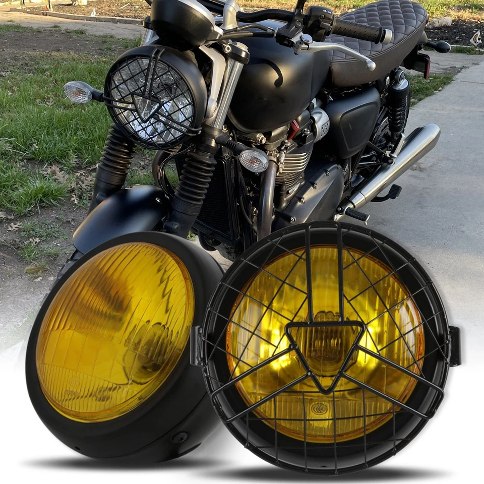 Faro con lente retro ámbar y rejilla protectora para Triumph Street Speed Twin Foto 1 de 4