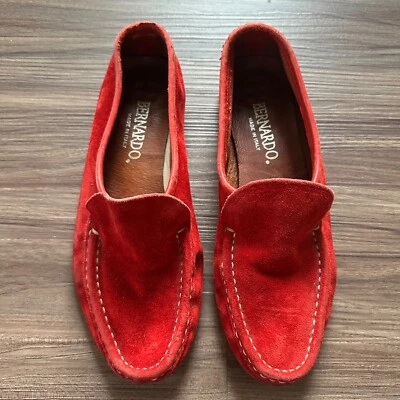Zapatos Bernardo Para Mujer Talla 7 N ROJOS Gamuza Cuero Mocasines Planos para Conducir Foto 1 de 4
