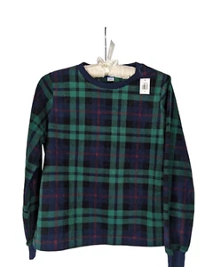 Old Navy Sweatshirt XS Women's Green Tartan Plaid Fleece Crewneck Sleepwear Cozy - Picture 1 of 6