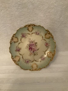 Limoges rosa Rosen Salatteller mit Goldrand - Bild 1 von 3