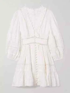 NWT Zimmermann Pop Lace Trim Linen Minidress Size 1 AU/6 US - Picture 1 of 10