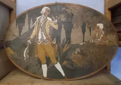 PYROGRAVURE POLYCHROME JOLI PANNEAU OVALE PYROGRAVE SCENE GALANTE (P2) - Photo 1/4