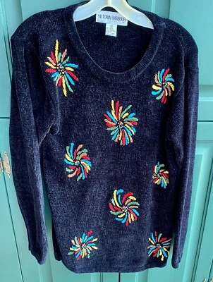 彩色刺绣图案黑色毛衣 (S) — 第 1/2 张图片