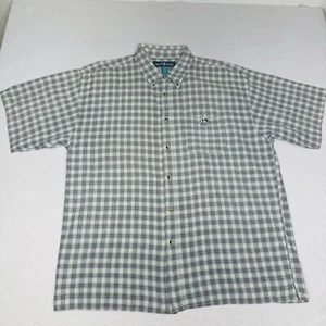 King Size Shirt Mens 2XL Blue Gray Plaid Button Up Short Sleeve Dad Casual - Picture 1 of 12