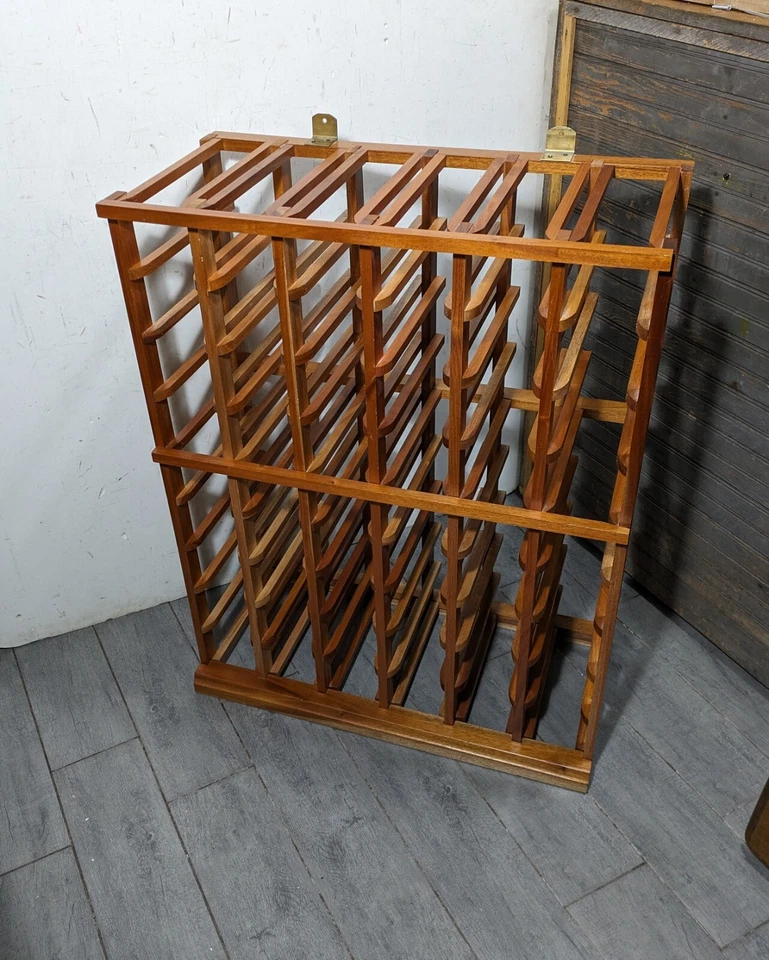 Vintage Solid Teak Wood Wine Bottle Rack - Holds 54 - Mid Century Modern - Image 1 of 4