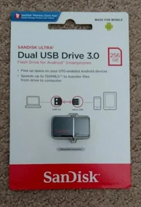SanDisk Ultra Dual USB Drive 3.0 256GB Android Black Color - BRAND NEW & SEALED - Picture 1 of 2