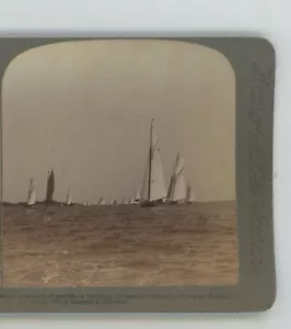 Flotta da crociera yacht che lascia Newport RI Rhode Island Underwood Stereoview - Foto 1 di 3
