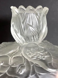 FENTON Pair of Vintage Glass Water Lily Candlestick Holders clear Satin Finish - Picture 1 of 10