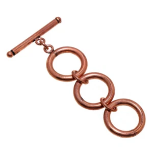 2 SET 37X20MM Solid Copper Extender Toggle Clasp 3 Rounds Oxidized Copper - Picture 1 of 1