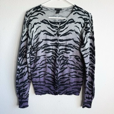 Cárdigan Vintage Only Mine Gris Púrpura Estampado Tigre Mezcla Cachemira LP Foto 1 de 4