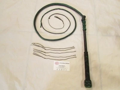 Contraband Whips 4 Foot 8 Plait Nylon Paracord Stockwhip Black and Green - Image 1 of 2