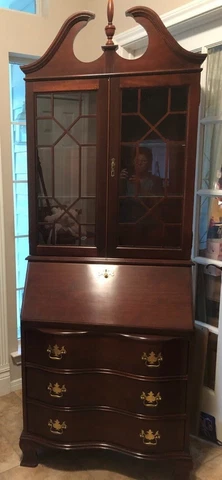 VINTAGE SECRETARY DESK WITH GLASS CABINET Cover