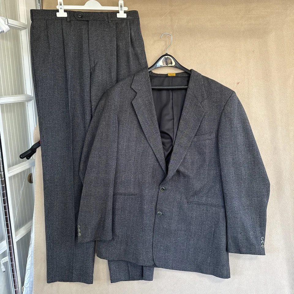 Traje de hombre John Henry 44L largo 2 piezas gris negro a cuadros 36x34 poli rayón 2 BTN Foto 1 de 4