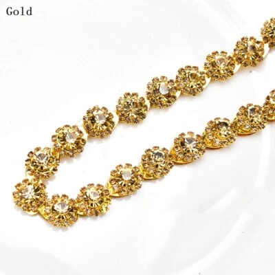 90cm Crystal Rhinestone Flower Chain Trim Bling Diamante Ribbon DIY Sewing Craft - Image 1 of 4