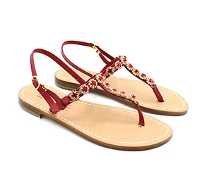 Women's Leather Handmade Jeweled Flip Flop Sandals Capri Positano 38 - Picture 1 of 11