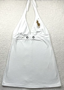 Vtg Y2k Ralph Lauren White Terrycloth Big Pony Halter Dress Women's Large Beach - Picture 1 of 10