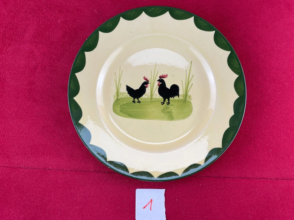 Zeller Keramik - Hahn und Henne - 1 x Brotteller 17 cm dunkler Grünton - Bild 1 von 1