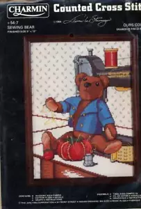 CHARMIN SEWING BEAR COUNTED CROSS STITCH KIT 9"X12" VTG 1984 - Picture 1 of 2