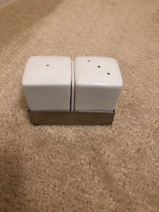 Contemporary Salt N pepper Shaker Set. Ceramic With Stainless Steel Base - Picture 1 of 3