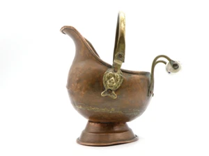 Vintage Copper Brass Coal Ash Scuttle Bucket Lion Head Delft Blue Handle Planter - Picture 1 of 14
