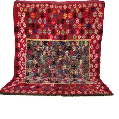 Handmade Moroccan Red Rug Boujad Pink Blue Florals Berber Tribal Wool Carpet 8x6 - Image 1 of 4