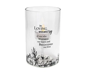 "In Loving Memory" Black Floral Glass LED Candle Holder with Sympathy Verse - Picture 1 of 5