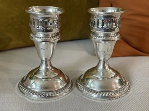 Pair of Vintage Empire Sterling Silver Weighted Candle Holders - Picture 1 of 11
