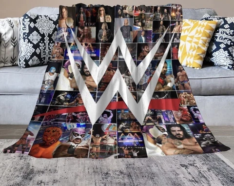 WWE Wrestling Fleece Blanket, Very Colorful 50” x 40” Multiple Superstars Cover