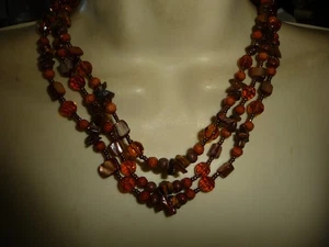 BROWN MOP GOLD TONE BEADS 3 ROWS LAYERED 8'' L BIB  NECKLAC #16/8 - Picture 1 of 6