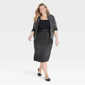 Ava and Viv Damen Gr. 20 Midi Jeansrock schwarz schmal NEU Capsule minimalistisch - Bild 1 von 11