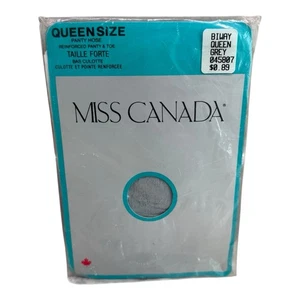 Vtg Miss Canada reinforced panty and toe pantyhose Grey Queen 100% Nylon - Picture 1 of 2