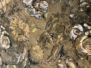 Vintage FOREST INSECT FABRIC 34x44" Brown Bugs GoblinCore RolyPoly Snails Fungi - Picture 1 of 9