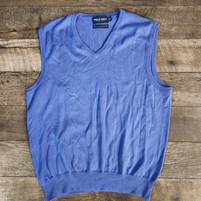 Мужской свитер жилет Polo Golf Ralph Lauren средний размер синий кашемировая смесь для чтения - Изображение 1 из 4