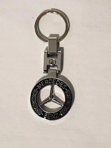 Mercedes Benz Silver Toned Key Ring Metal Double Sided Emblem Logo - Picture 1 of 2