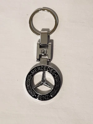 Mercedes Benz Silver Toned Key Ring Metal Double Sided Emblem Logo - Image 1 of 2