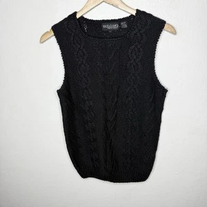 Nordstrom Black Silk Rayon Cable Knit Sleeveless Sweater Vest Women’s Large - Picture 1 of 11