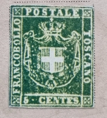 F022 - ANTICHI STATI - TOSCANA - 1860 - 5 CENTES. - SU CARTOLINA - DUBBIO - Immagine 1 di 3