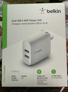Belkin BOOST?CHARGE Dual USB-A Wall Charger 24W - Photo 1 sur 5