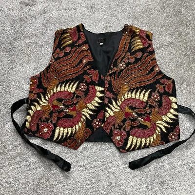 Chaleco Traje Sin Bandas Mujer Mediano Negro con Bordado Marrón y Rojo Floral Top Foto 1 de 4