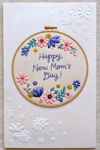 New Mother MOTHER'S DAY Greeting Card Happy New Mom's Day Faux Embroidery Flower - Picture 1 of 5