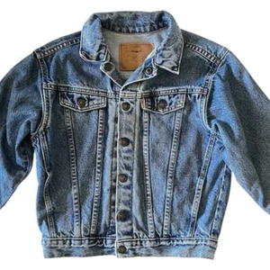 Vintage Levi’s Kids 7 7X Trucker Jacket Blue Denim Jean Orange Tab MADE IN USA - Picture 1 of 13