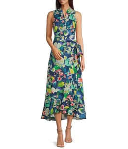 J. McLaughlin Damen L Mirmar Leinenmischung True Wrap Floral Blau Multi Maxikleid - Bild 1 von 11