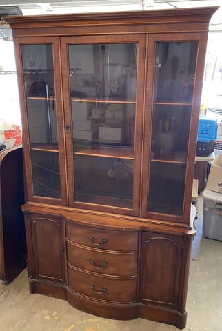 Vintage Morganton Breakfront Cherry China Cabinet Rare Solid Cover