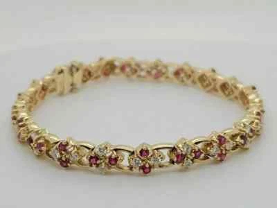 8.20Ct Round Cut Ruby Lab-Created Tennis Bracelet 14k Yellow Gold Plated 7" - Image 1 of 4