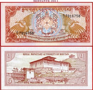 BHUTAN 5 NGULTRUM nd 1985 P 14a UNC  free shipping from 100$ - Picture 1 of 3