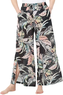 Jantzen Woven Tie-Waist Wide Leg Cover-Up Pants Black Cabana - Image 1 of 3