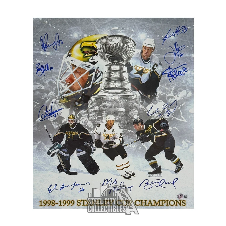 Dallas Stars 1998-99 Champs W/ 6 HOFers Autographed 16x20 Hockey Photo - BAS - Image 1 of 1