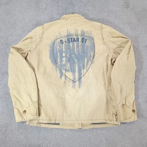 G-Star Chopper Jacket Mens XL Beige Canvas Coat Military Lined Graphic Bomber - Picture 1 of 11