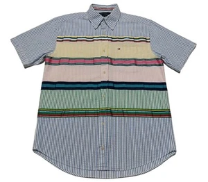 Vintage Tommy Hilfiger Jeans Rainbow Striped Short Sleeve Shirt Seersucker 2001 - Picture 1 of 9