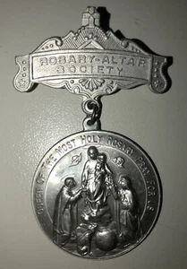 Vintage Rosary-Altar Society Silver Medal Pin - Picture 1 of 2